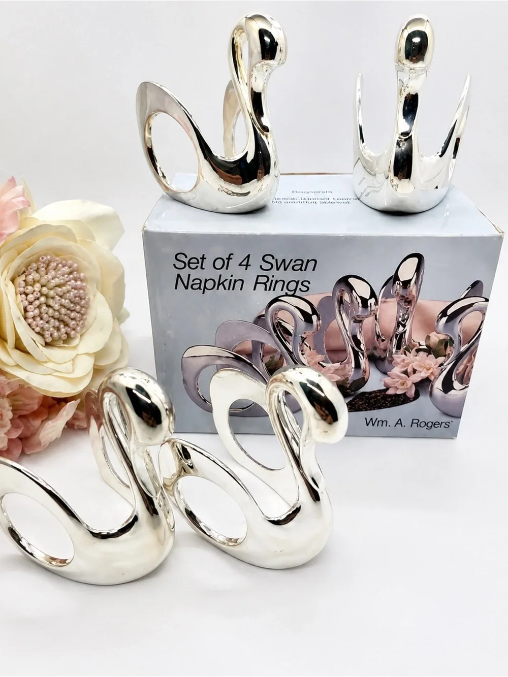 Wm. A. Rogers Vintage Swan Napkin Rings, Set of 4